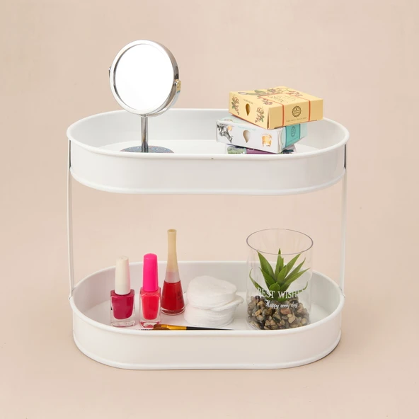 Bath 2 Katlı Oval Organizer - Beyaz - 32,5x19 cm - Resim 3