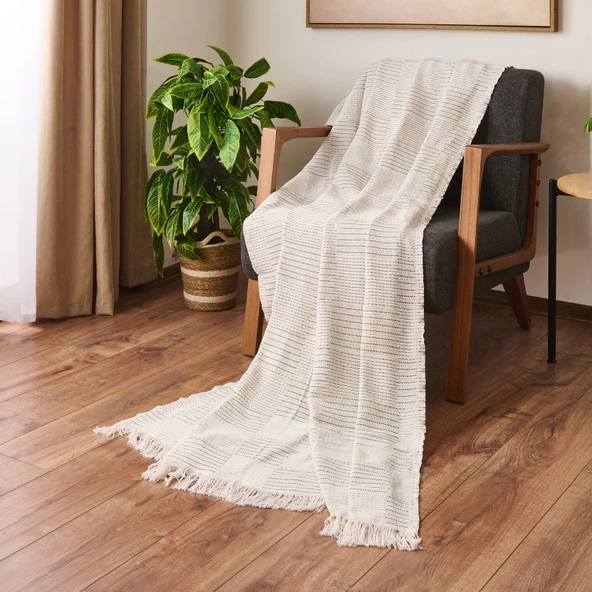 Soft Nemo Koltuk Şalı - Ekru / Antrasit - 180x220 cm ürün görseli 1