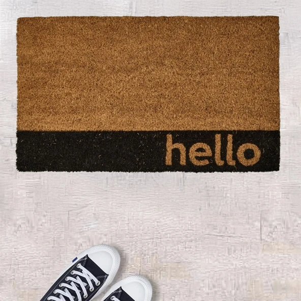 Home Bordürlü Hello Kapı Önü Paspası - Bej - 35x60 cm ürün görseli 1