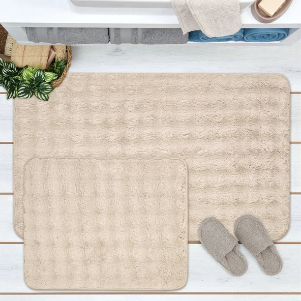 Soft Artos 2'li Banyo Paspası - Bej - 60x100 cm + 50x60 cm ürün görseli 1