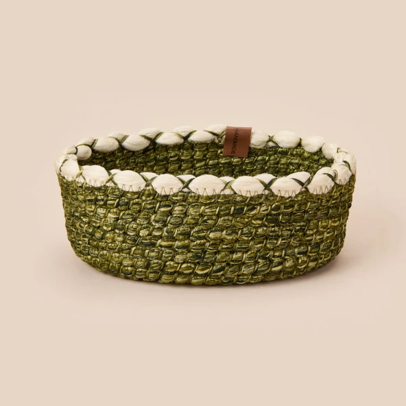 Living Green Culture Dekoratif Sepet - Krem / Yeşil - 21x8 cm ürün görseli 1