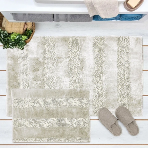 Soft Line 2'li Banyo Paspası - Krem - 60x90 cm + 45x60 cm ürün görseli 1