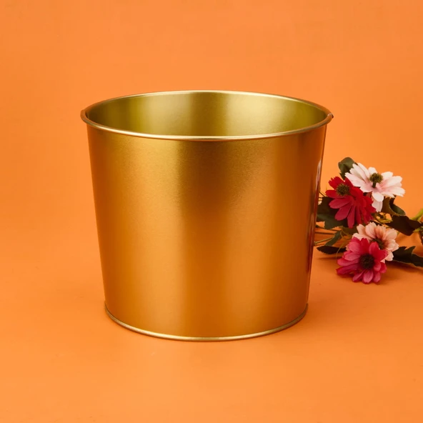Paslanmaz Saksı - Gold - 22x18 cm - Resim 2