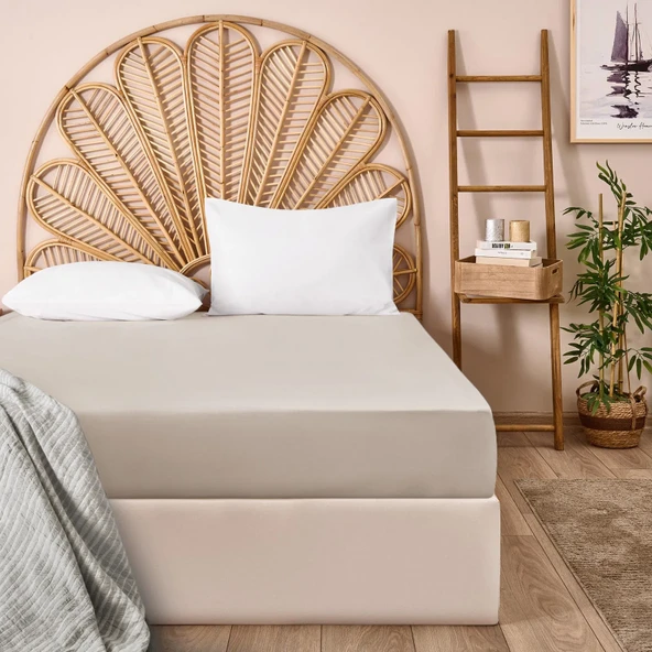 Soft Basic Çift Kişilik Lastikli Çarşaf - Bej - 160x200 cm ürün görseli 1