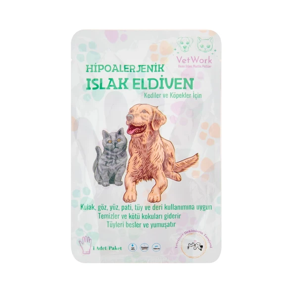 Hipoalerjenik Islak Kedi Köpek Eldiveni - Beyaz - 18 cm ürün görseli 1