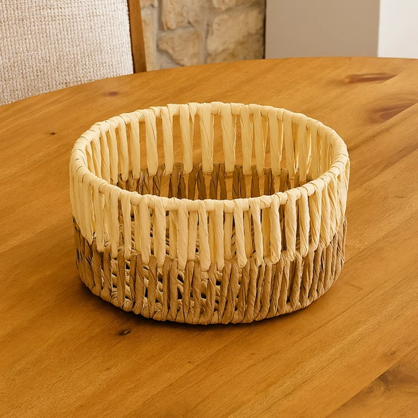 Living Palm Breeze Dekoratif Sepet - Bej / Beyaz - 20x10 cm ürün görseli 1