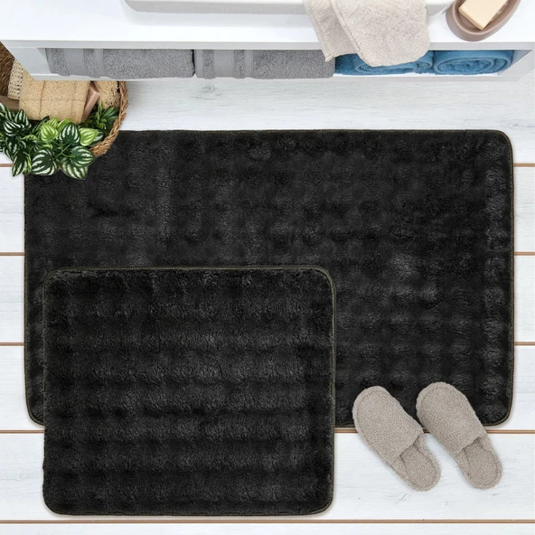 Soft Artos 2'li Banyo Paspası - Antrasit - 60x100 cm + 50x60 cm ürün görseli 1