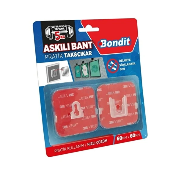 Askılı Tak Çıkar Bant - Şeffaf - 6x6 cm ürün görseli 1