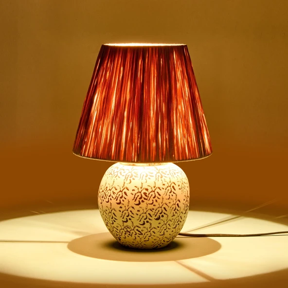 Light Holbeak Seramik Abajur - Bej - 35x35x25 cm - Resim 2