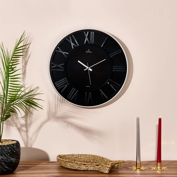 Exclusive Roma Rakam Duvar Saati - Gümüş / Siyah - 43 cm ürün görseli 1