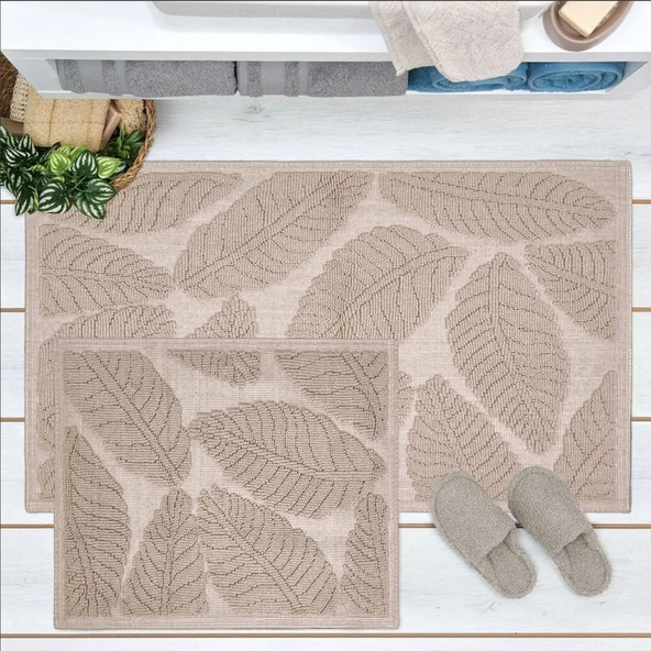 Soft Big Barg 2'li Banyo Paspası - Bej - 60x100 cm + 50x60 cm ürün görseli 1