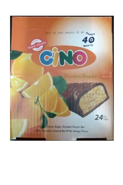 CİNO Sütlü Çikolata Kaplı Portakal Parçalı Bar / 25 gram x 24 Adet ürün görseli 1