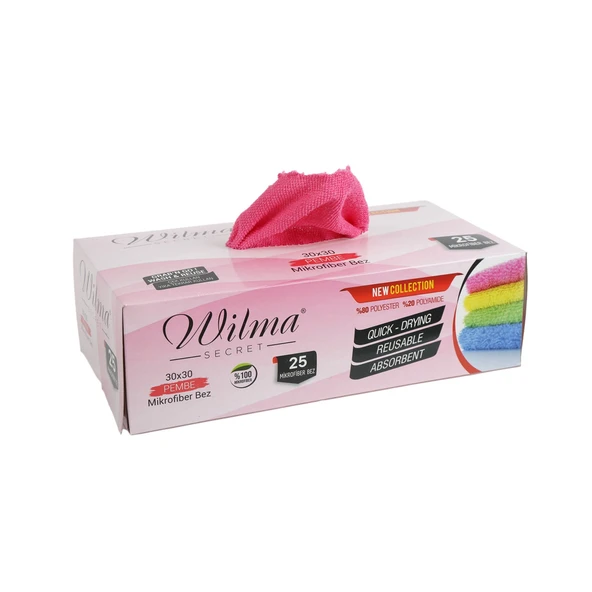 Wilma Secret Mikrofiber Temizlik Bezi Kutulu 25 Adet - Yeniden Kullanılabilir Mikrofiber Bezler 30X30CM 180GSM - Pembe - Araç, Mutfak, Banyo, Ofis ürün görseli 1