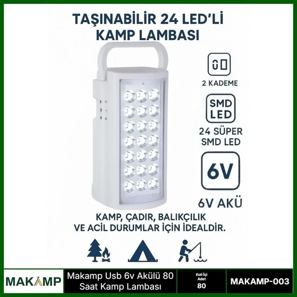 Usv 6v Akülü 80 Saat Kamp Lambası Işıldak ürün görseli 1