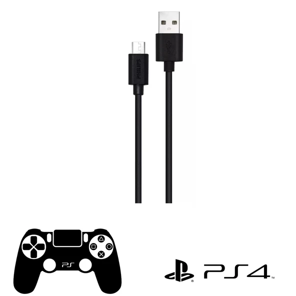 Philips Playstation 4 İle Uyumlu Joystick Şarj Kablosu 3A 45W UsbA to Universal Micro Hızlı Şarj Kablosu 1.2M DLC3104U ürün görseli 1