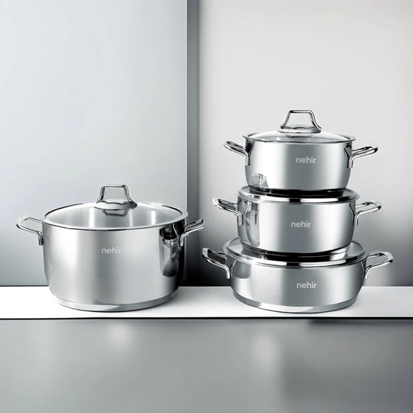 Silver Klasik 8 Parça Çelik Tencere Seti - Gri - Resim 3