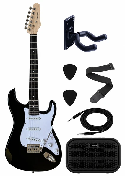 Rock Viper SSS Siyah Elektro Gitar Kozmos Amfi Başlangıç Paketi ürün görseli 1