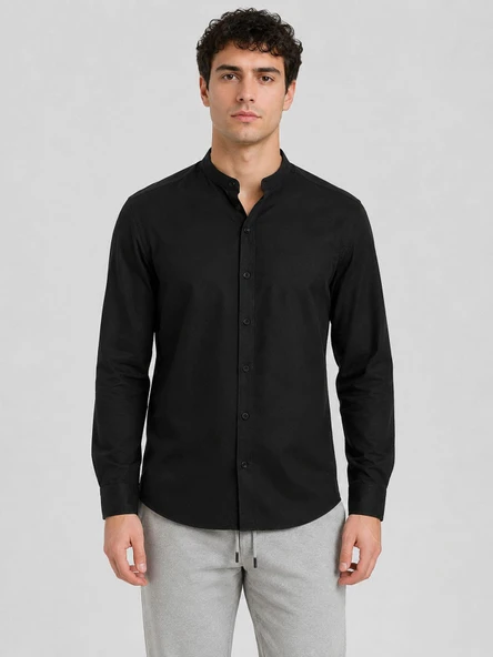Baros Hakim Yaka Uzun Kol Slim Fit Keten Gömlek - 7684 ürün görseli 1