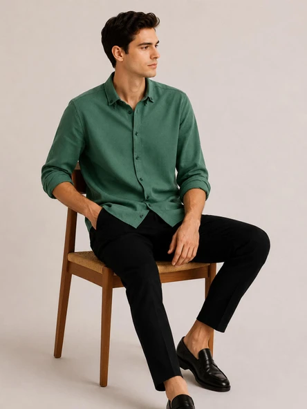 Plus Barkod Uzun Kol Slim Fit Erkek Esnek Gömlek - 7682 ürün görseli 1