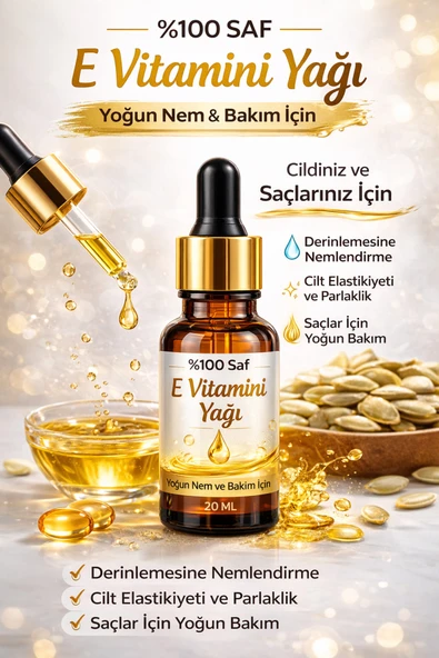 E Vitamini Yağı 20 ML – %100 Saf Vitamin E Yağı Cilt, Saç ve Nem Bakımı İçin ürün görseli 1