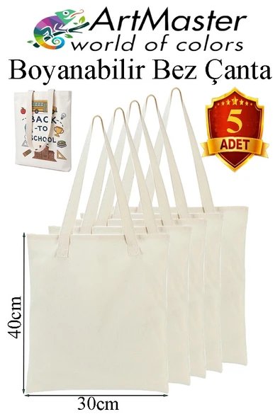 Bez Çanta 30x40cm 5 Adet Boş Boyanabilir Baskısız Bez Çanta Kulplu Ham Bez Çanta Boyama Çantası Etkinlik Okul Kreş ürün görseli 1