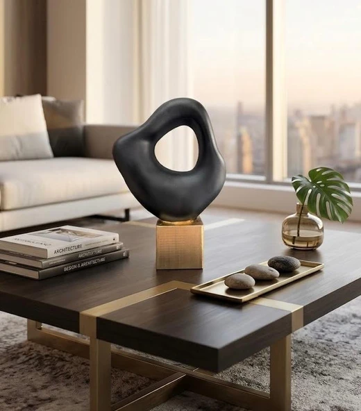 Modern Taş Biblo Soyut Dekoratif İskandinav Tarzı  Biblo – Siyah Minimalist Masaüstü & Konsol Objesi ürün görseli 1