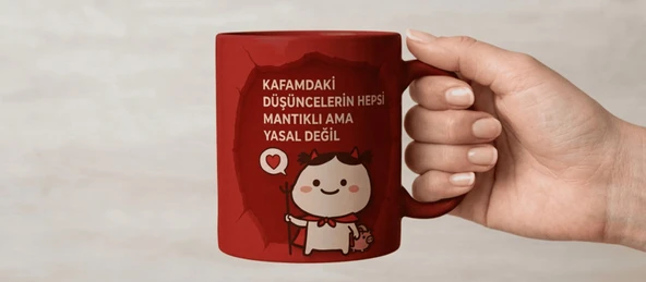Kırmızı Renk 3 Boyutlu Görsel Baskılı Kupa Bardak — Eğlenceli ve Esprili Bir Tasarım ☕ ürün görseli 1