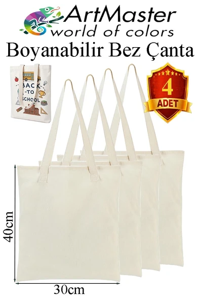 Bez Çanta 30x40cm 4 Adet Boş Boyanabilir Baskısız Bez Çanta Kulplu Ham Bez Çanta Boyama Çantası Etkinlik Okul Kreş ürün görseli 1