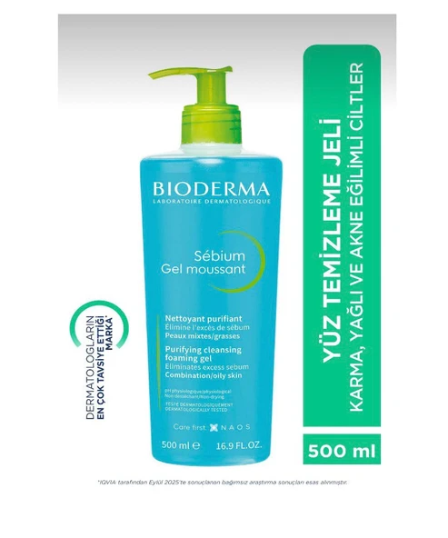 Bioderma Sebium Foaming Gel Karma, Yağlı ve Akne Eğilimli Ciltler İçin Yüz ve Vücut Temizleme Jeli 500 ml ürün görseli 1