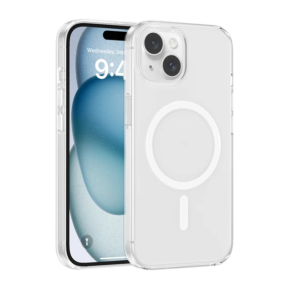 Apple iPhone 13 / 14 Kılıf IC Çipli  Wireless Şarj Özellikli Şeffaf Orjin Lüx Kapak ürün görseli 1