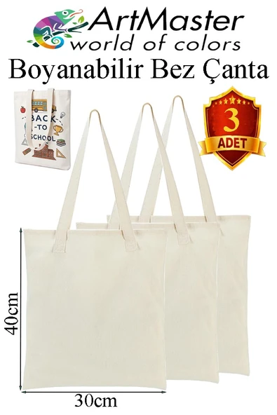 Bez Çanta 30x40cm 3 Adet Boş Boyanabilir Baskısız Bez Çanta Kulplu Ham Bez Çanta Boyama Çantası Etkinlik Okul Kreş ürün görseli 1