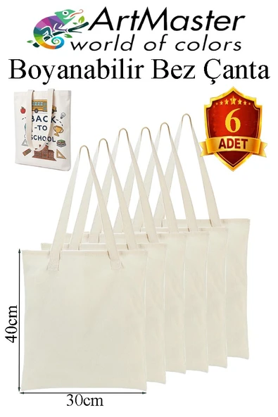 Bez Çanta 30x40cm 6 Adet Boş Boyanabilir Baskısız Bez Çanta Kulplu Ham Bez Çanta Boyama Çantası Etkinlik Okul Kreş ürün görseli 1