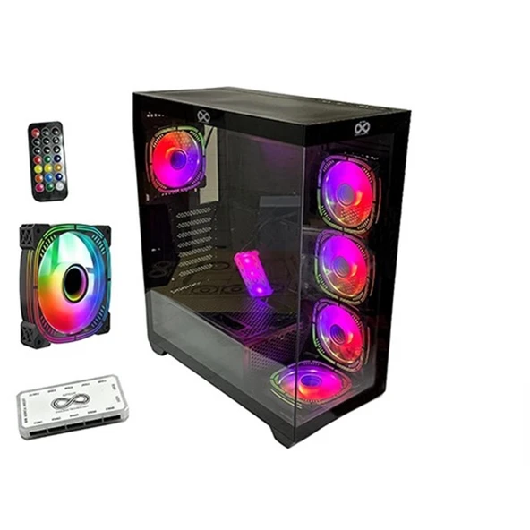 Aztech Azt101 B 5 X Rgb Fan Uzakdan Kumanda Siyah Akvaryum Gaming Boş Bilgisayar Kasası Temper Cam , Rgb Switch ürün görseli 1