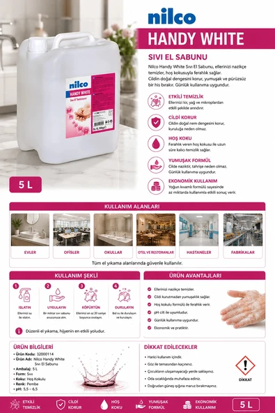 Nilco 32000114 Handy White Sıvı El Sabunu 5 L ürün görseli 1