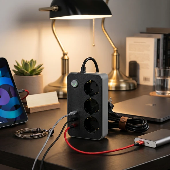 Akım Korumalı 3 Prizli 3 USB Girişli Uzatma Kablosu ürün görseli 1
