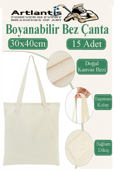 Bez Çanta 30x40cm 15 Adet Boyanabilir Baskısız Bez Çanta Kulplu Ham Bez Çanta Boyama Çantası Etkinlik Okul Kreş ürün görseli 1