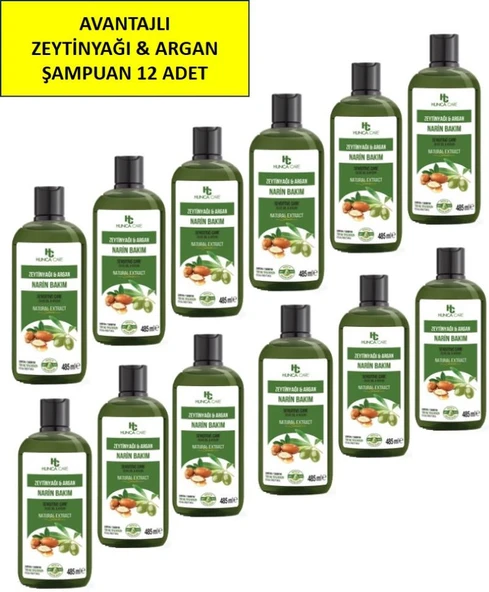 Zeytinyağı & Argan Özlü Şampuan, Saç Dökülmesine Karşı Yardımcı 485 ml 12 li PAKET ürün görseli 1
