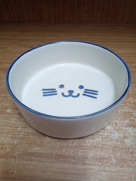 Sevimli Kedi Yüzü Desenli Yuvarlak Seramik Mama ve Su Kabı 400 ml ürün görseli 1