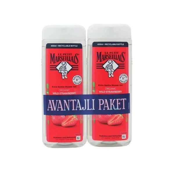 Strawberry Duş Jeli 400 Ml 2 Li Avantajlı Paket - Le Petit Marseillais Organic Wild Strawberry Duş ürün görseli 1