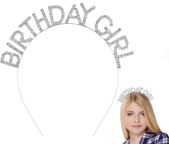 Gümüş Kristal Taşlı Birthday Girl Doğum Günü Tacı İthal Ürün A Kalite 17x16 cm ürün görseli 1