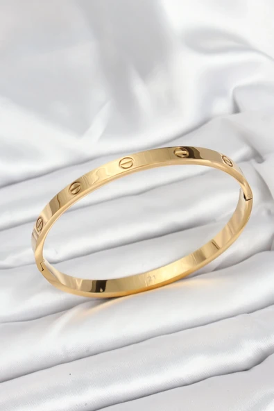 316L Çelik Gold Renk 65 mm Kadın Kelepçe Bileklik ürün görseli 1
