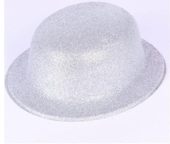 Gümüş Renk Yuvarlak Simli Plastik Parti Şapkası ürün görseli 1