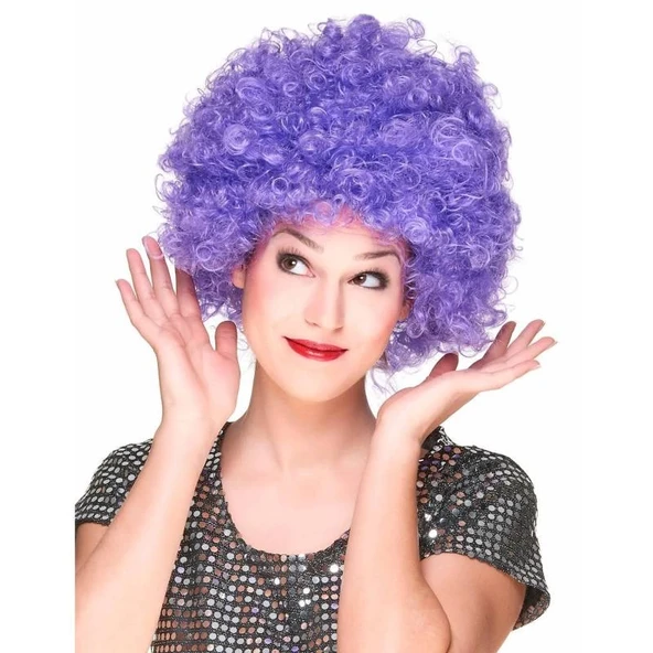 Mor Renk Kıvırcık Afro Bonus Peruk Parti Peruğu ürün görseli 1