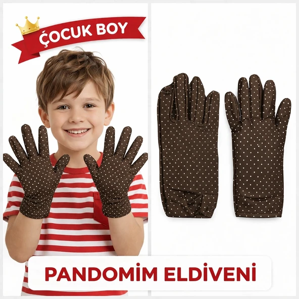 Çocuk Boy Pandomim Eldiveni Beyaz Puantiyeli Kahve Renk Gösteri Eldiveni 23 Nisan 19 Mayıs ürün görseli 1