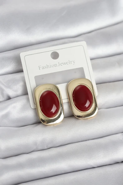 Bordo Renk Kare Model Vintage Kadın Küpe ürün görseli 1