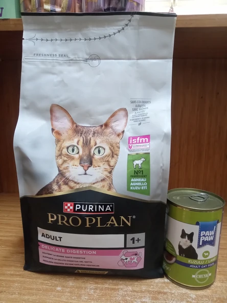 ProPlan Delicate Kuzu Etli Hassas Sindirim Yetişkin Kedi Maması 1.5 Kg+1 ADET PAWPAW KUZU ETLİ KEDİ KONSERVE 400 GRAM ürün görseli 1
