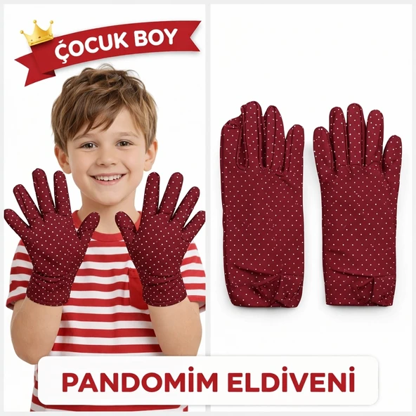 Çocuk Boy Pandomim Eldiveni Beyaz Puantiyeli Bordo Renk Gösteri Eldiveni 23 Nisan 19 Mayıs ürün görseli 1