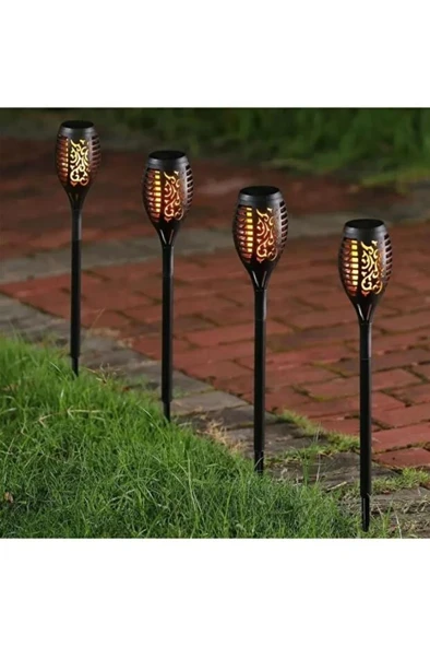 4 Adet Alev Efektli Solar Meşale Lamba Sarı Led Işık Güneş Enerjili Bahçe Aydınlatma Çim Yol Lambası ürün görseli 1