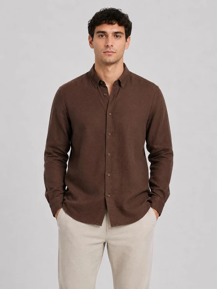 Plus Barkod Uzun Kol Slim Fit Erkek Keten Gömlek - 7683 ürün görseli 1