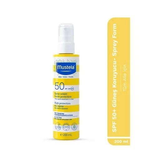 Mustela SPF 50+ Yüksek Koruma Yüz Vücut Güneş Sprey Suya Dayanıklı Tüm Ciltler ve Aile İçin 200ml ürün görseli 1